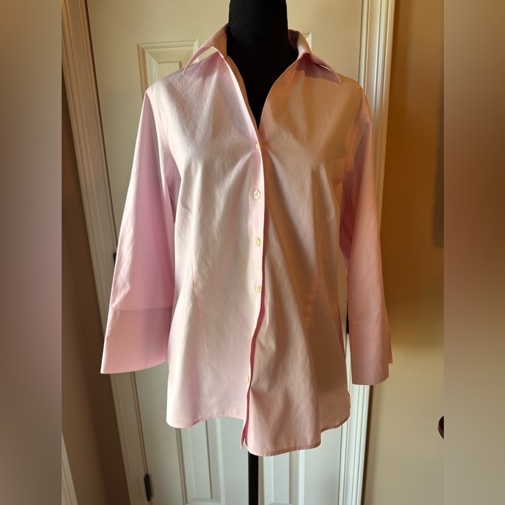 Lands' End Pink no iron pinpoint Oxford Button-Up Shirt